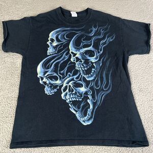 Skull T Shirt Mens Large Black Jessie Pinkman Blue Flames Y2K